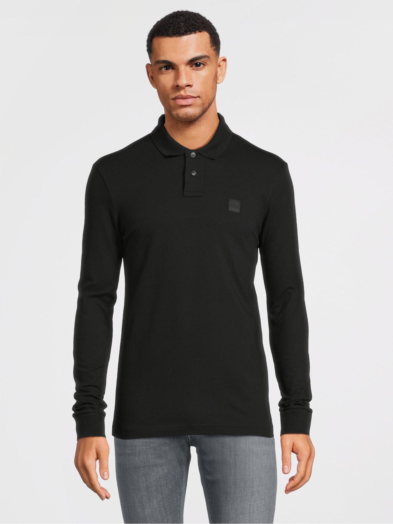 BOSS Passerby Slim Fit Long Sleeve Polo Shirt - Black