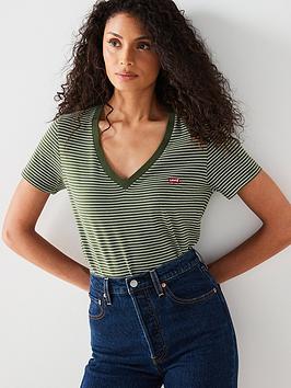 levi's perfect v-neck t-shirt - annalise stripe - green