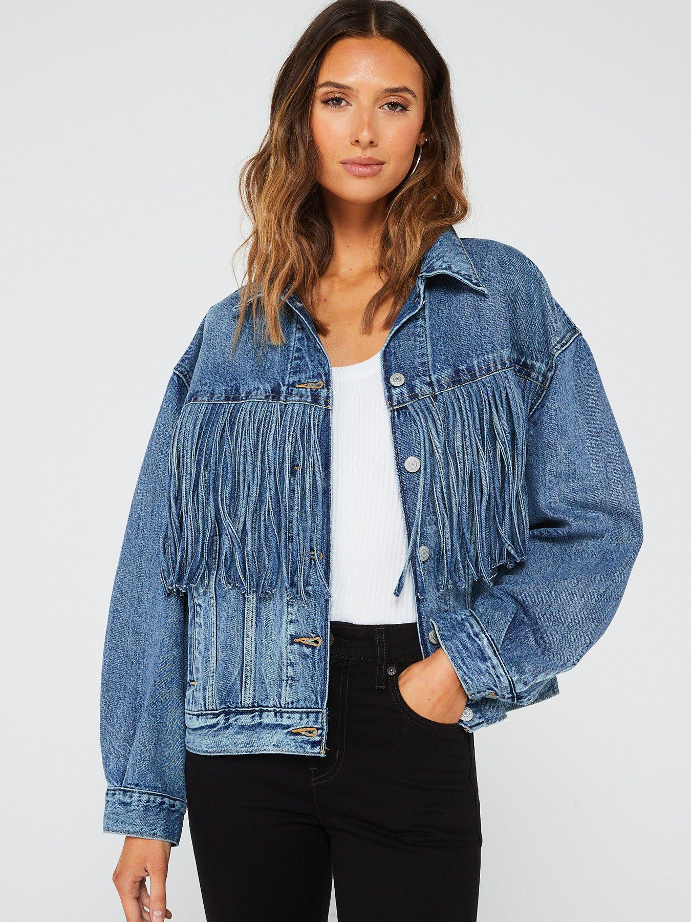 Levi's ex boyfriend fringe cheap trucker jacket