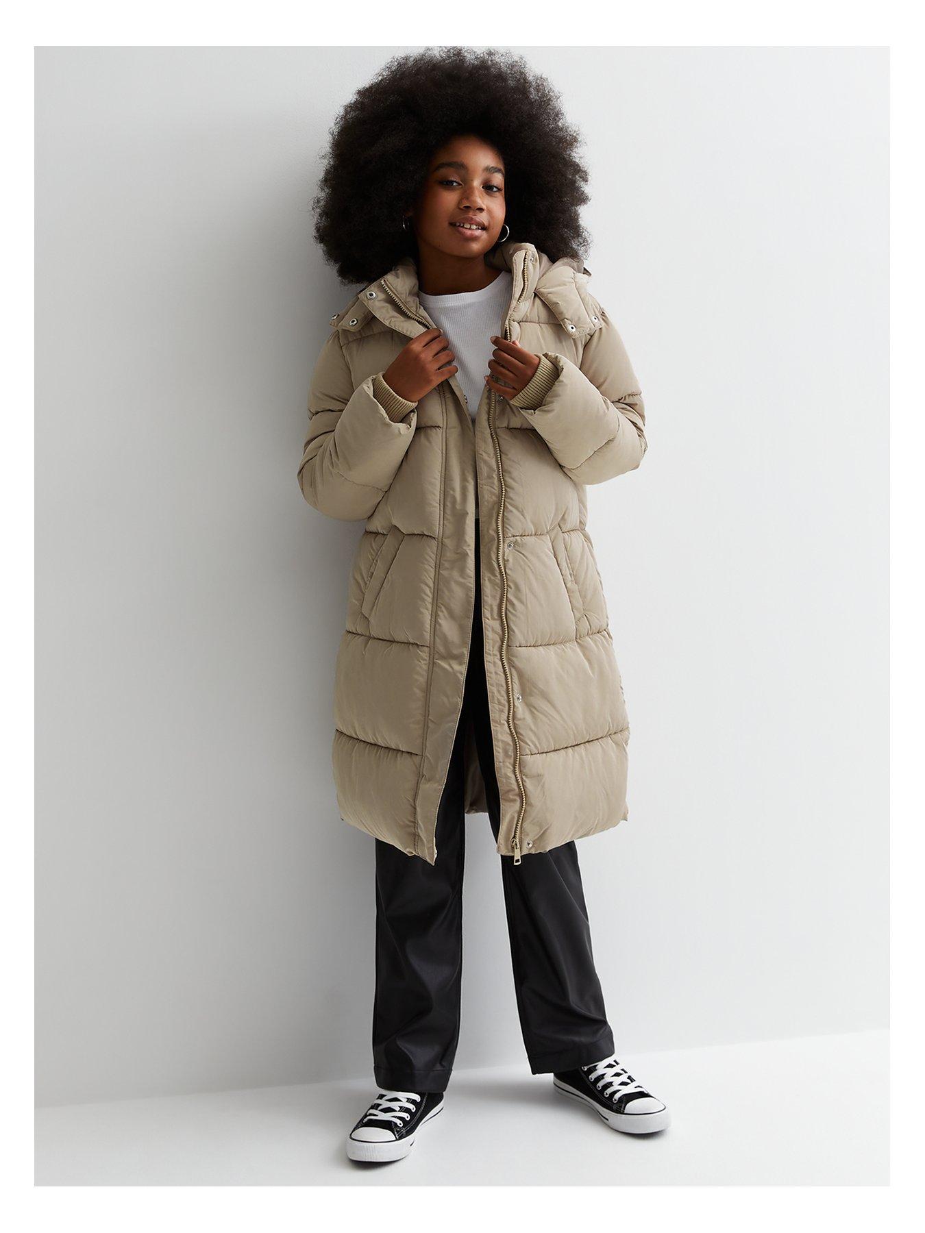 Girls Stone Hooded Long Padded Coat