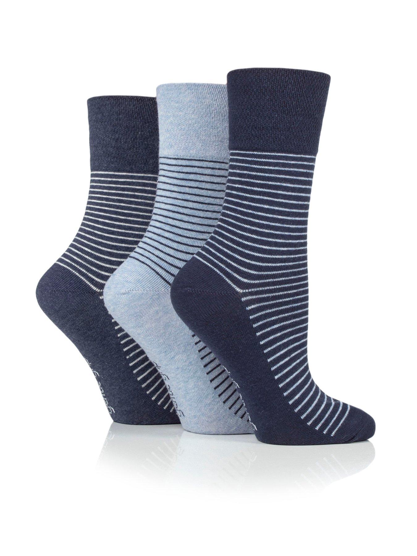 undefined 3 Pair Ladies Gentle Grip Socks - Varsity Fine Stripe - Multi