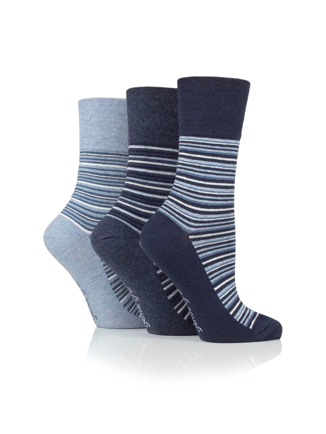 undefined 3 Pair Ladies Gentle Grip Socks - City Varied Stripe - Multi