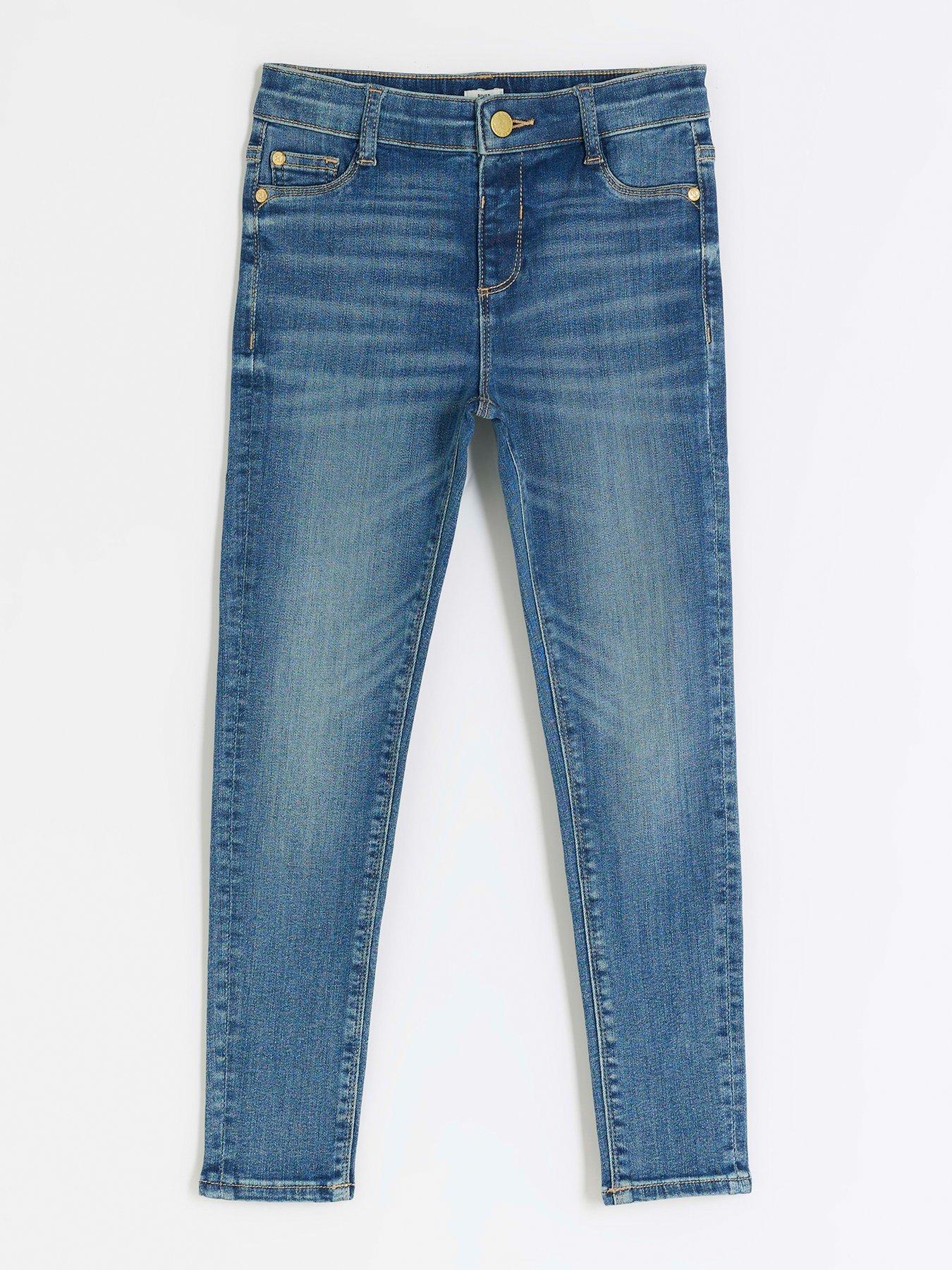 Girls Jeans Pants Size 7 Skinny Adjustable Waist Pockets Blue Snap Button  Kids