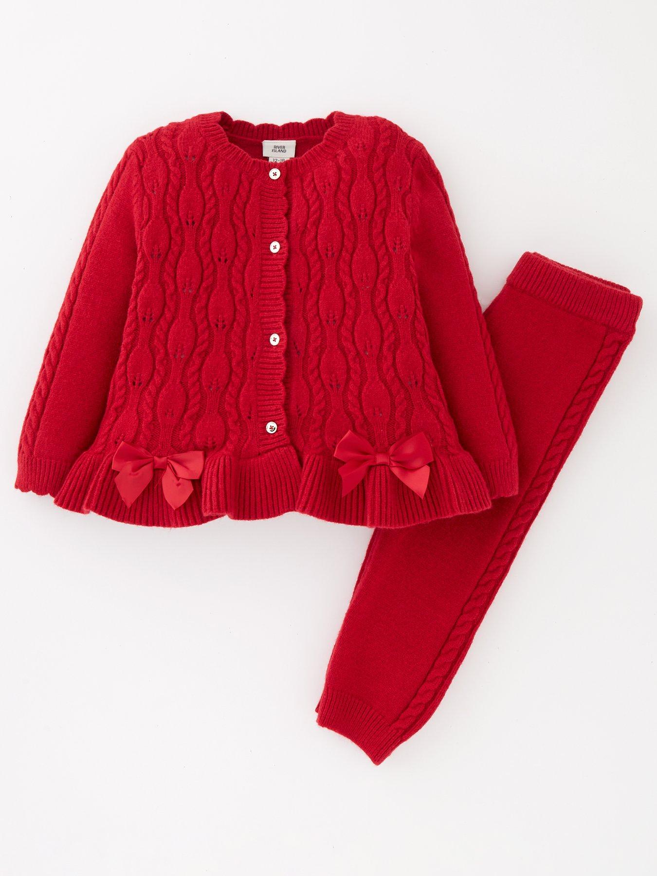 Baby Girls Cable Knit Cardigan Set Red