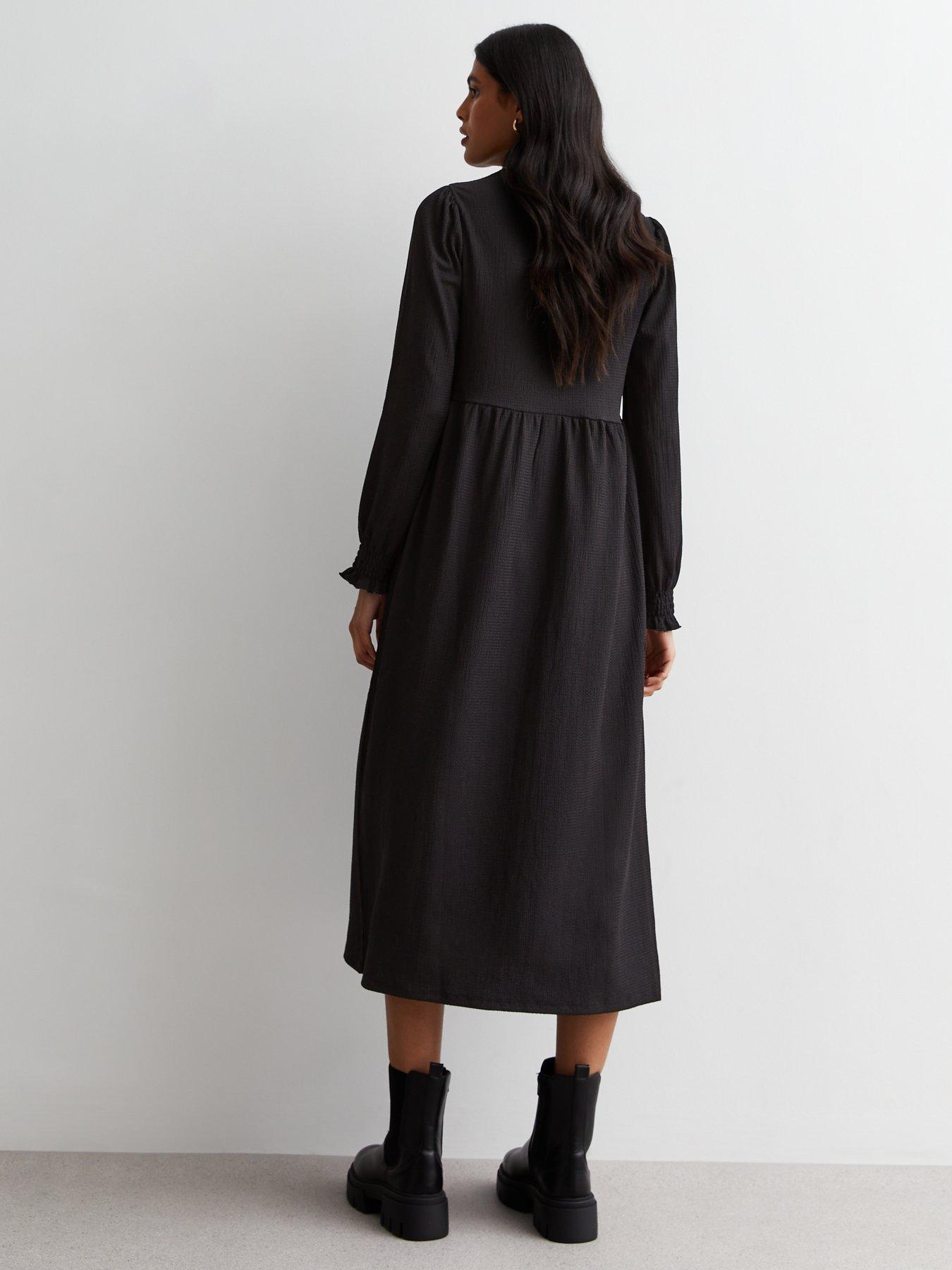 Long sleeve outlet black smock dress