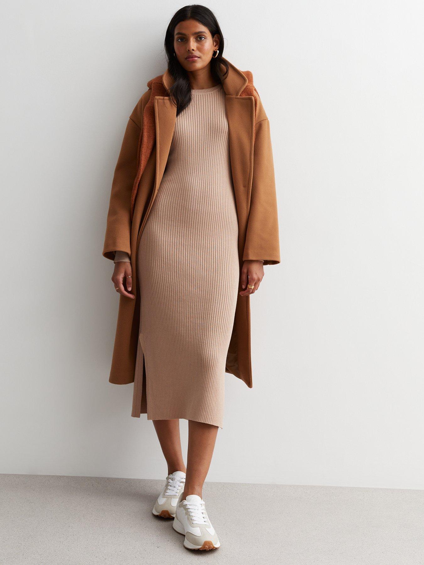 Camel ribbed best sale midi dress