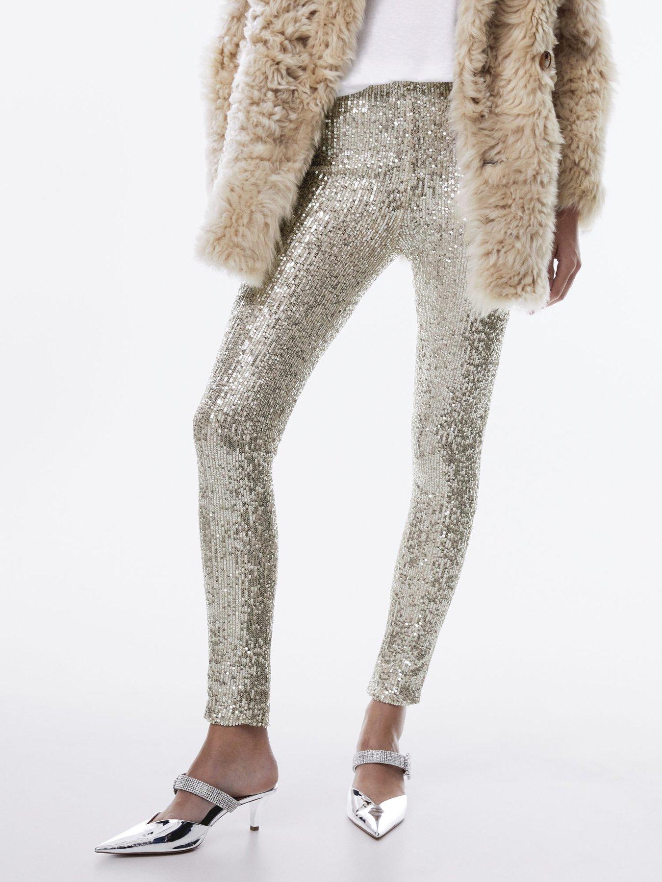 Mango Sequined Leggings - Silver