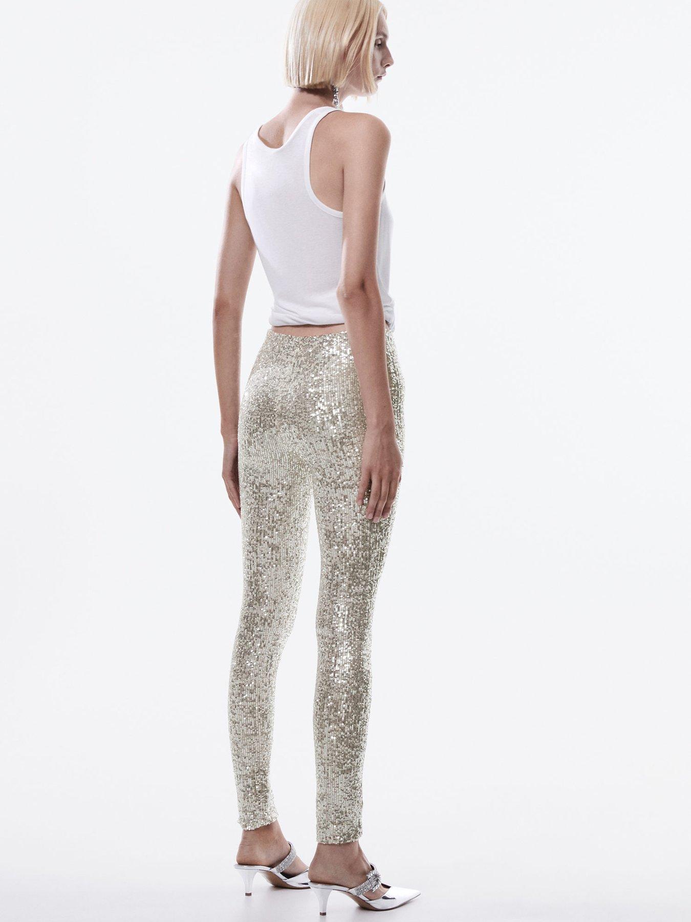 Mango Sequined Leggings - Silver