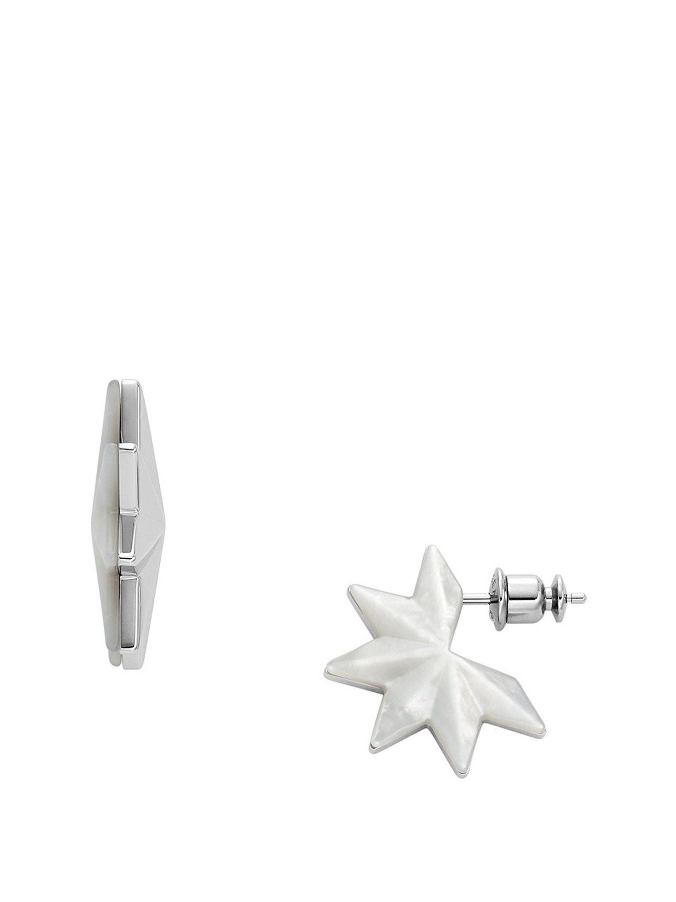 Product photograph of Skagen Stainless Steel And Mother Of Pearl Danish Star Hoop Earrings from very.co.uk