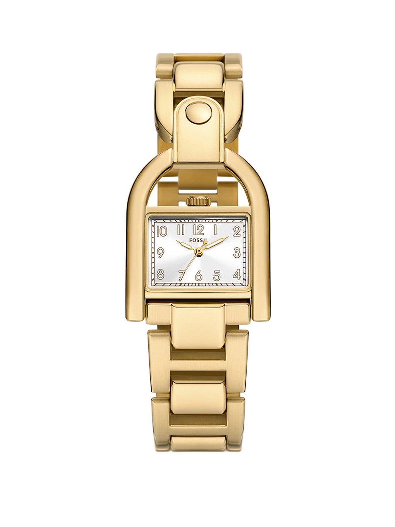 Product photograph of Fossil Harwell Three-hand Gold-tone Stainless Steel Watch from very.co.uk
