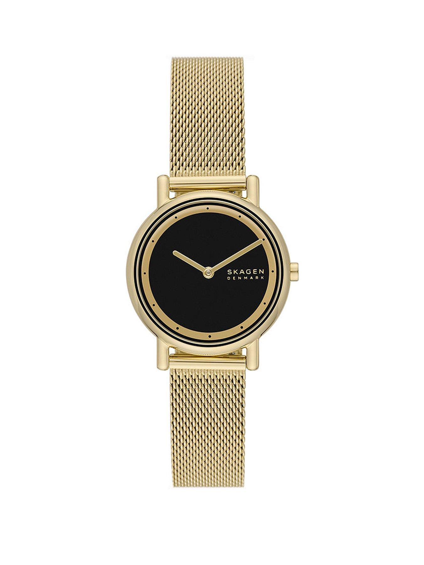 Product photograph of Skagen Signatur Lille Two-hand Gold Stainless Steel Mesh Watch from very.co.uk