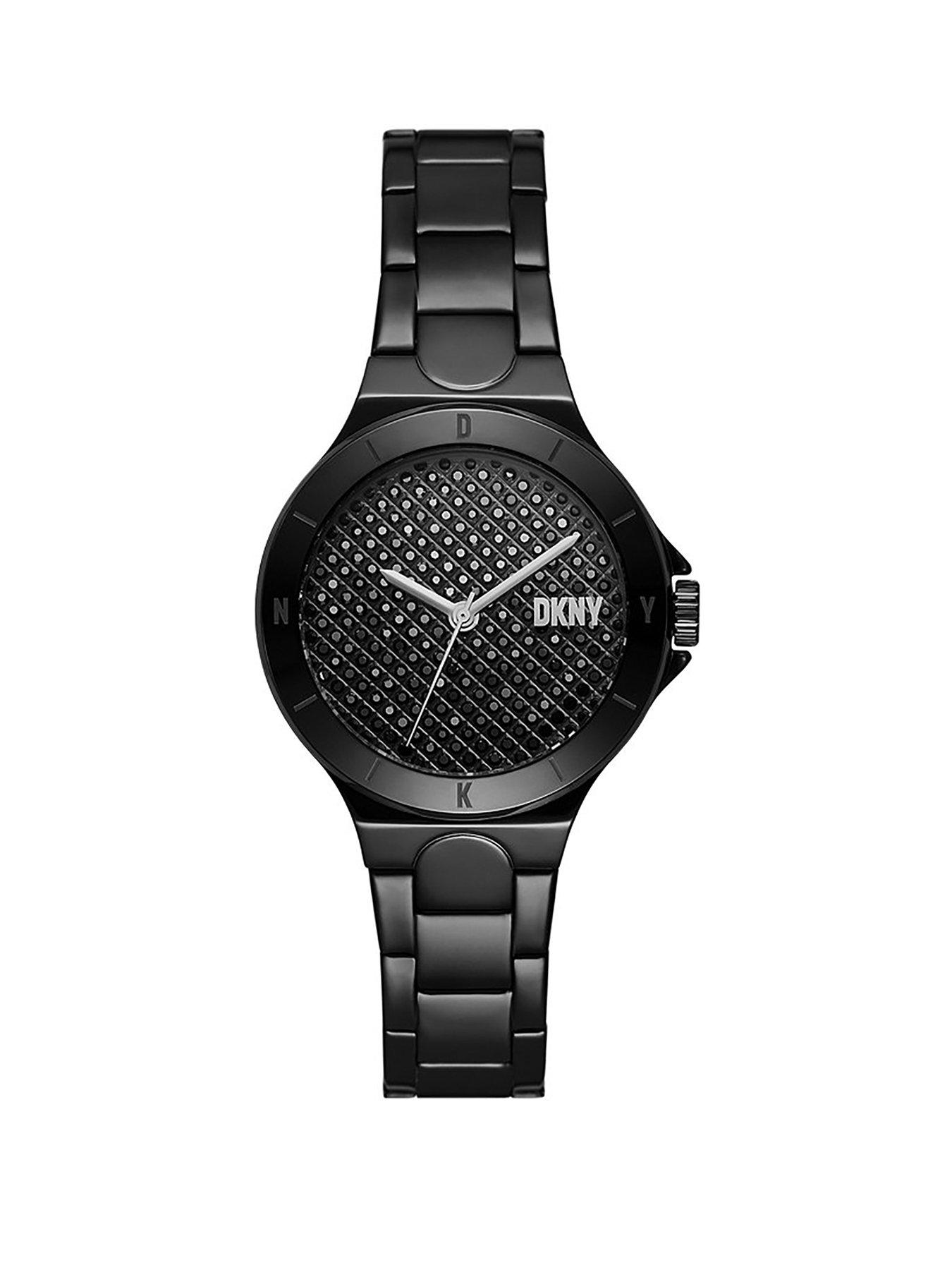 Product photograph of Dkny Chambers Three-hand Black Stainless Steel Watch from very.co.uk