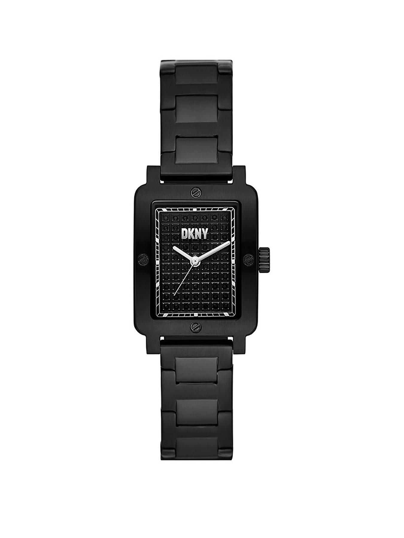 Product photograph of Dkny City Rivet Three-hand Black Stainless Steel Watch from very.co.uk