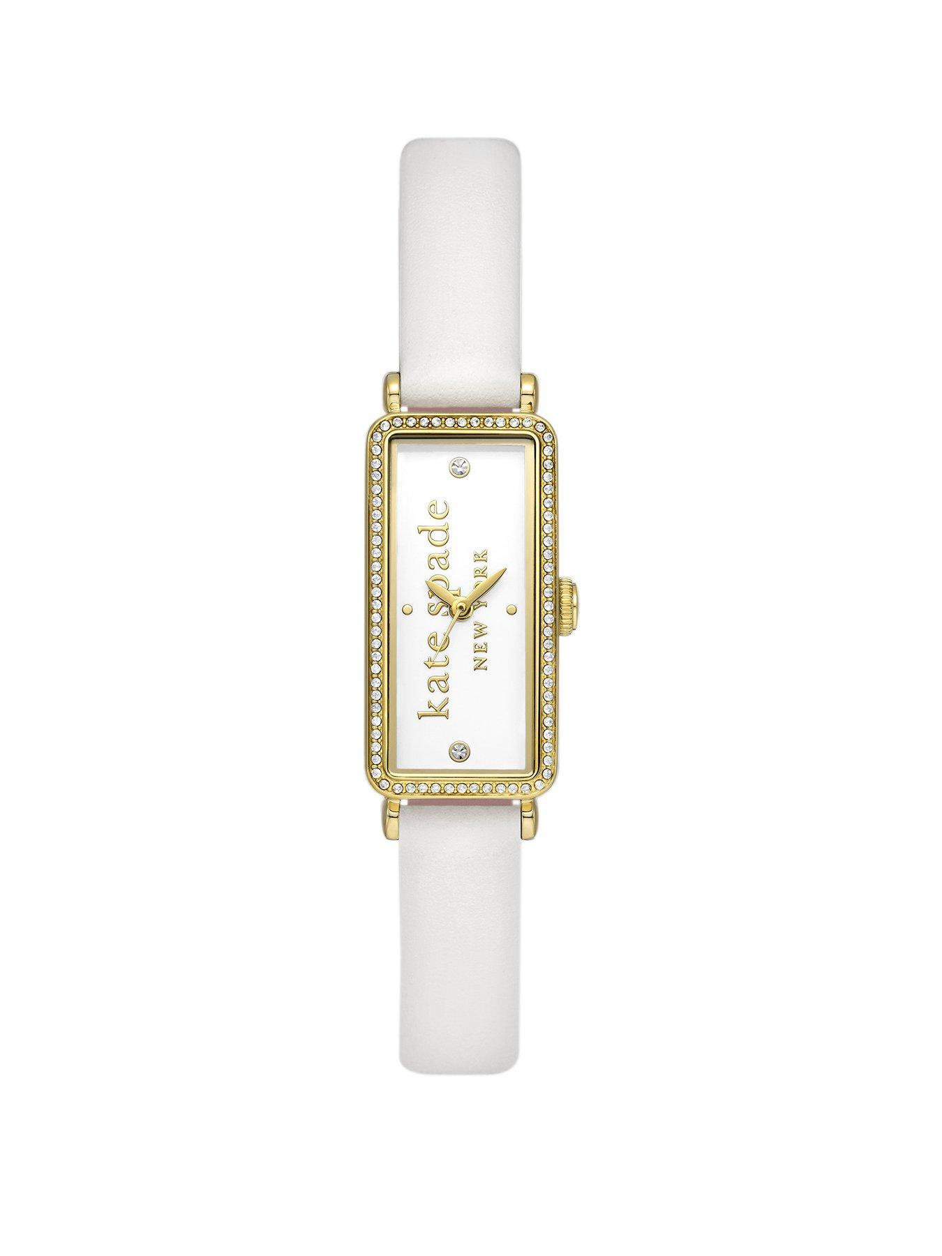 Product photograph of Kate Spade New York Rosedale White Leather Watch from very.co.uk