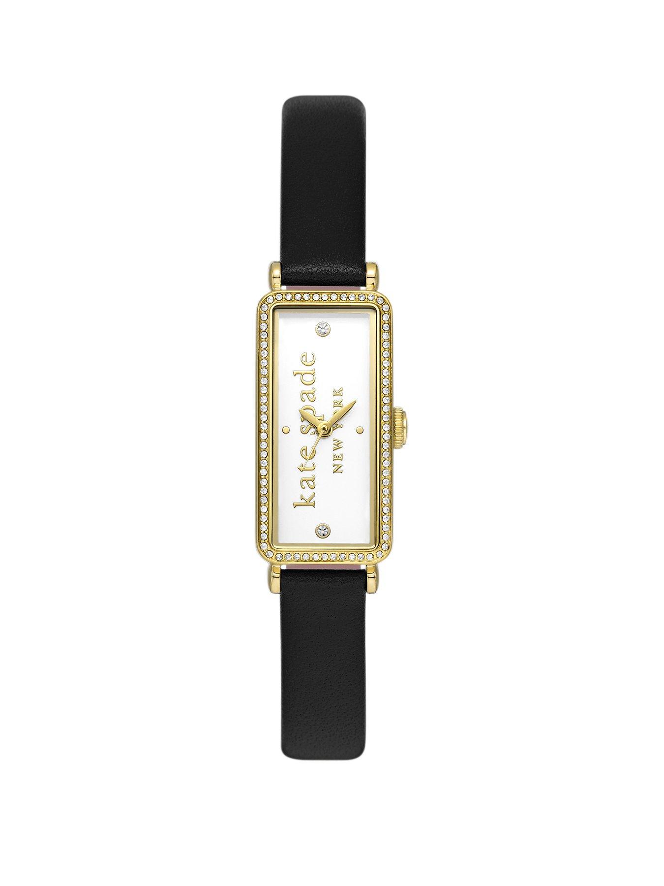 Product photograph of Kate Spade New York Rosedale Black Leather Watch from very.co.uk