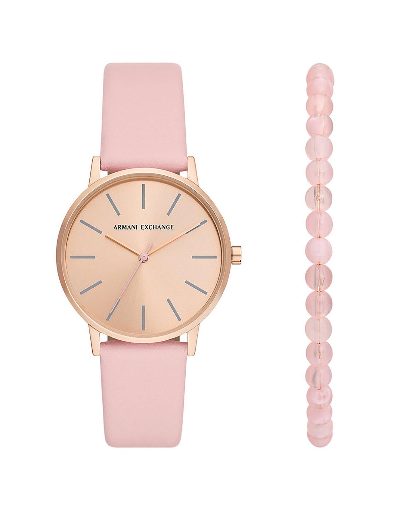 armani-exchange-three-hand-pink-leather-watch-and-bracelet-set