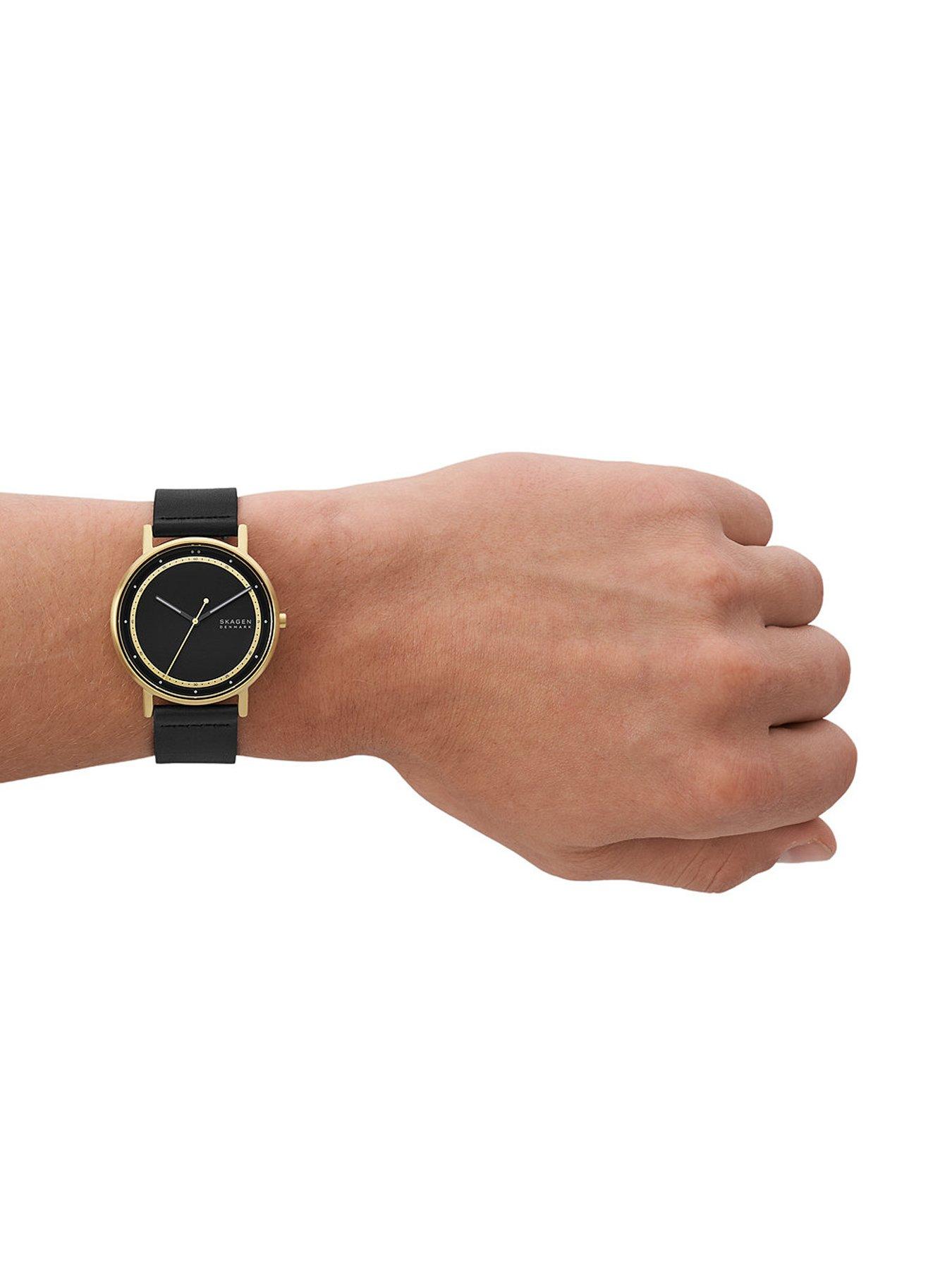 Signatur black leather on sale watch skagen