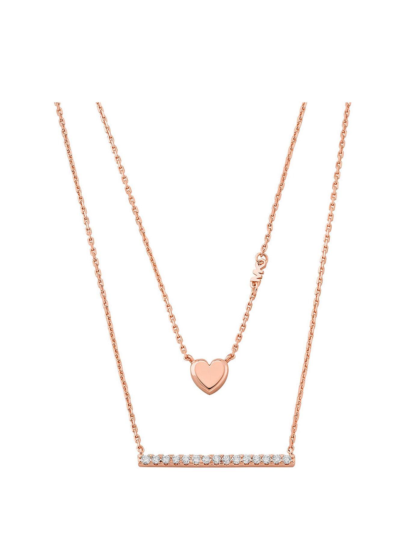 Product photograph of Michael Kors 14k Rose Gold-plated Sterling Silver Double Layer Heart Necklace from very.co.uk