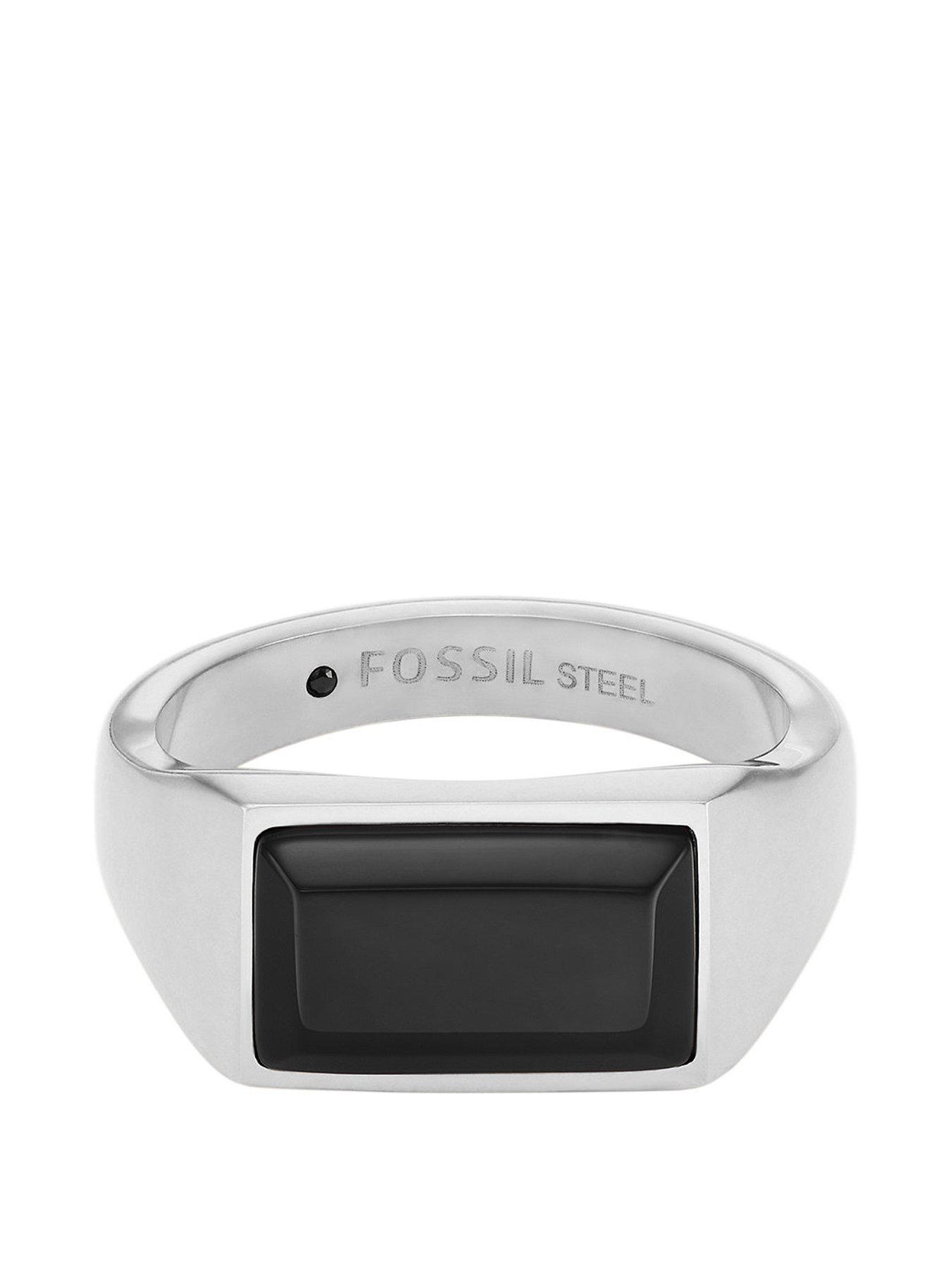 Product photograph of Fossil All Stacked Up Black Agate Signet Ring from very.co.uk