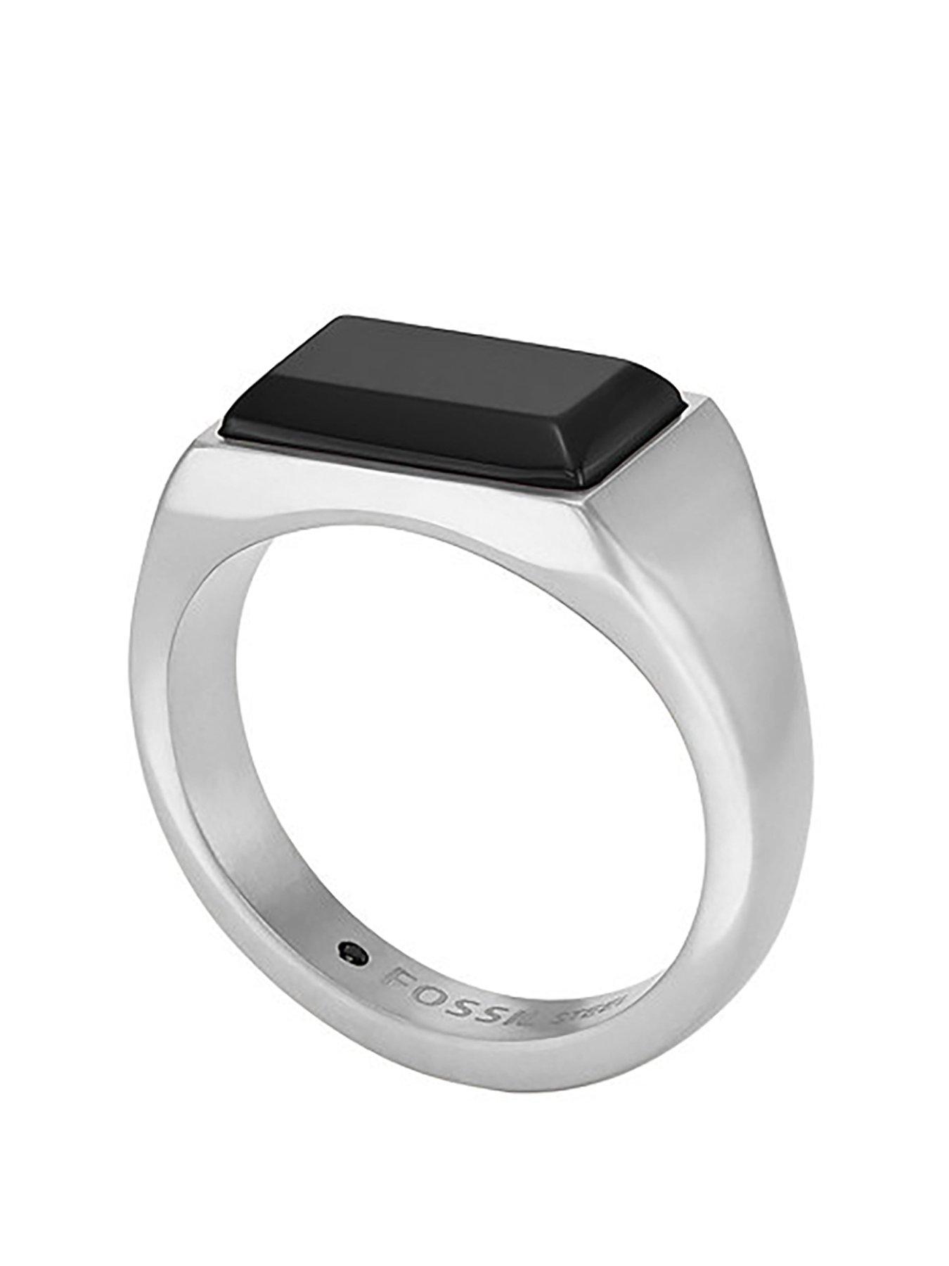 Fossil All Stacked Up Black Agate Signet Ring | Very