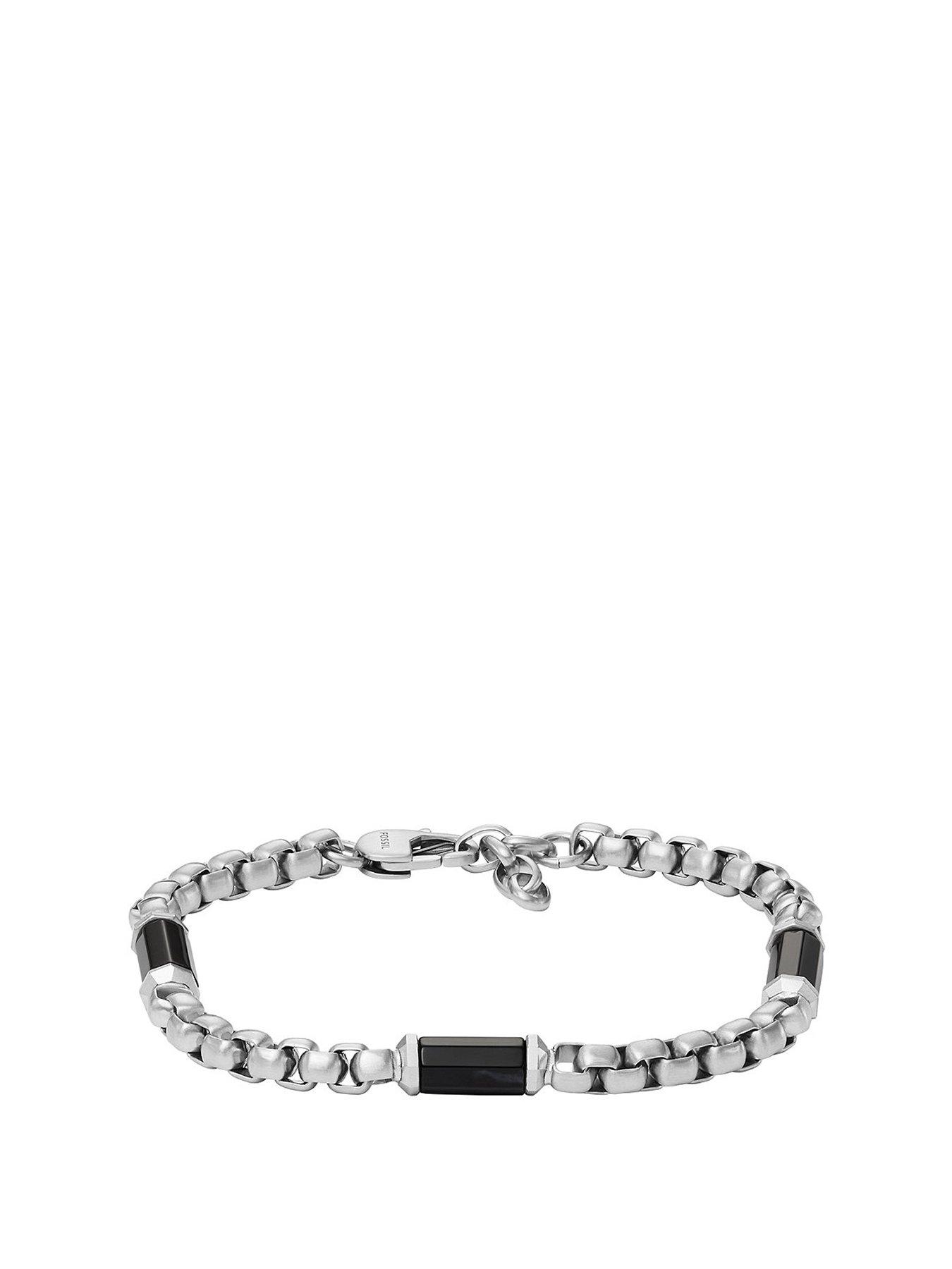 Product photograph of Fossil All Stacked Up Black Agate Beaded Bracelet from very.co.uk