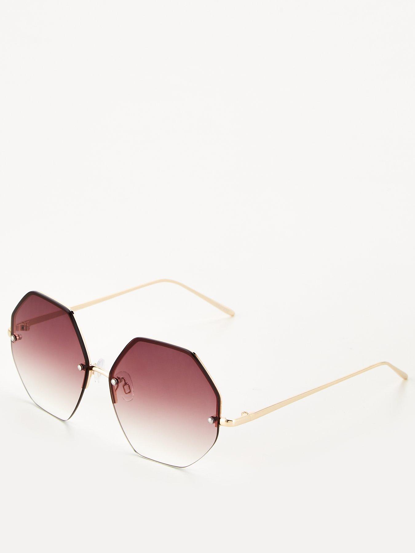 Ladies Rimless Hexagonal Metal Frame Sunglasses