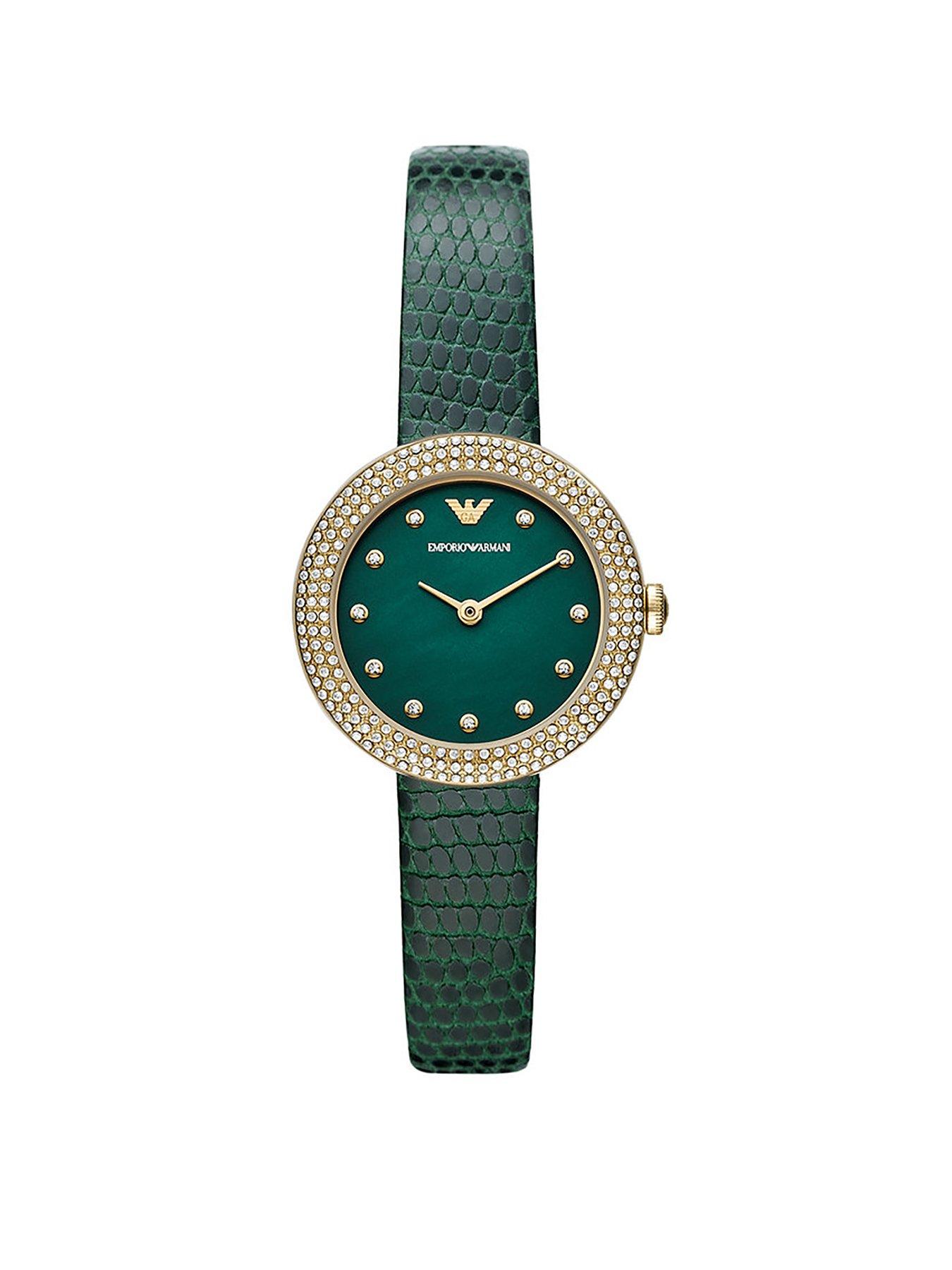 Product photograph of Emporio Armani Green Dial Ladies Watch from very.co.uk