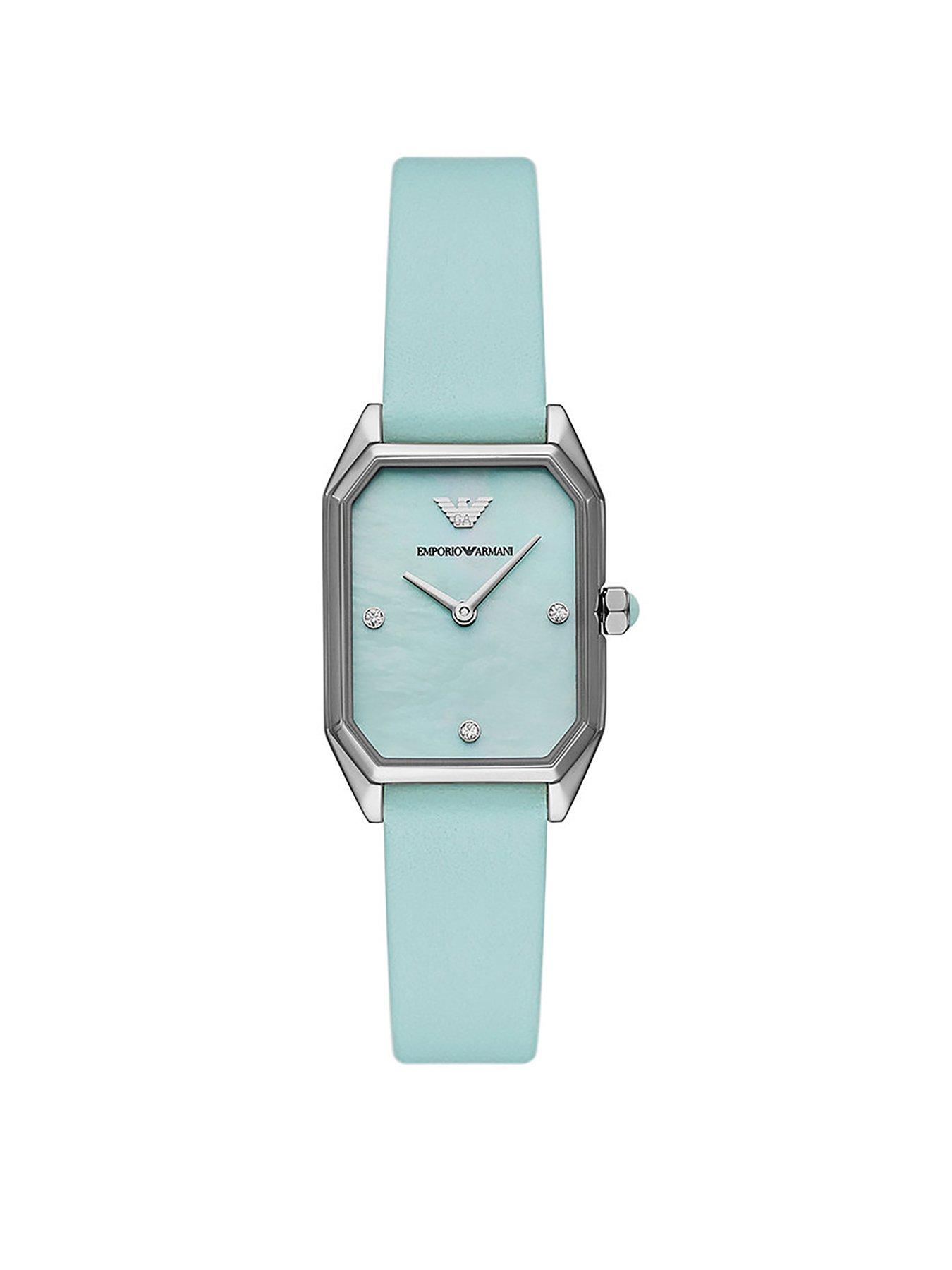 Product photograph of Emporio Armani Turquoise Ladies Strap Watch from very.co.uk