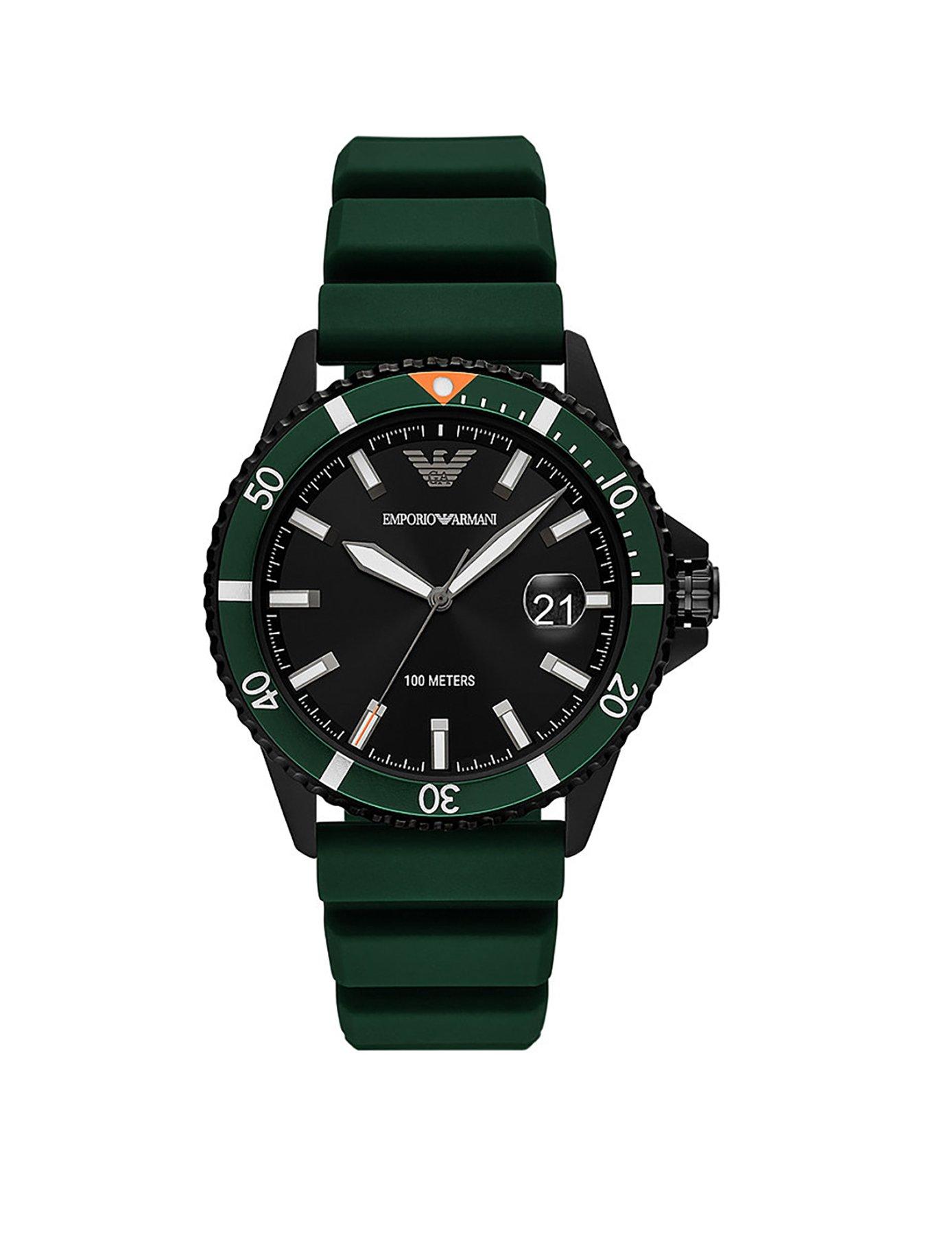 Product photograph of Emporio Armani Green Diver Mens Watch from very.co.uk