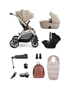 Silver Cross Reef Pushchair - Travel System Ultimate Pack - Car Seat, Base, Cup Holder, Adaptors, Rucksack, Footmuff, Snack Tray  Phone Holder  First Bed -Stone