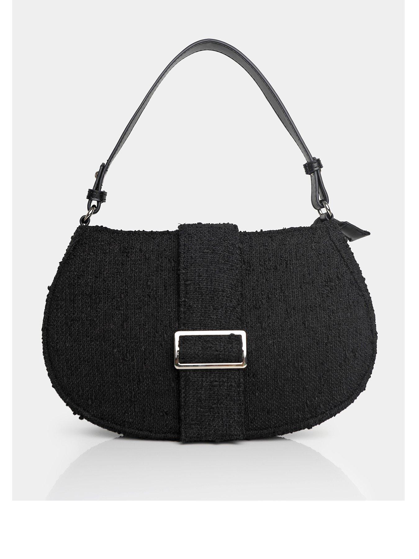 UK Pat Small Black Velvet Shoulder Bag with Flap Magnetic Snap