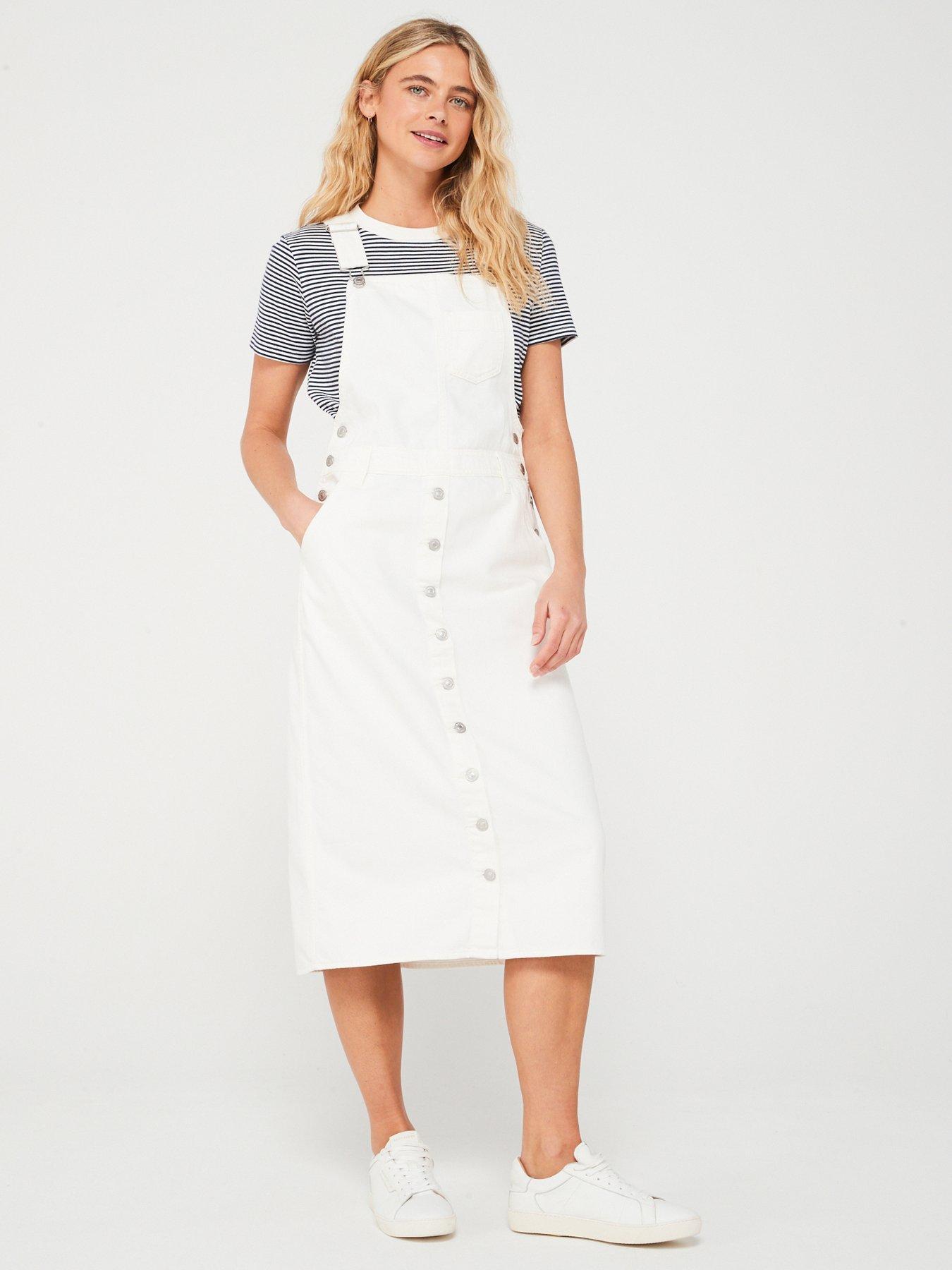 White Wash Split Back Denim Dungaree Dress