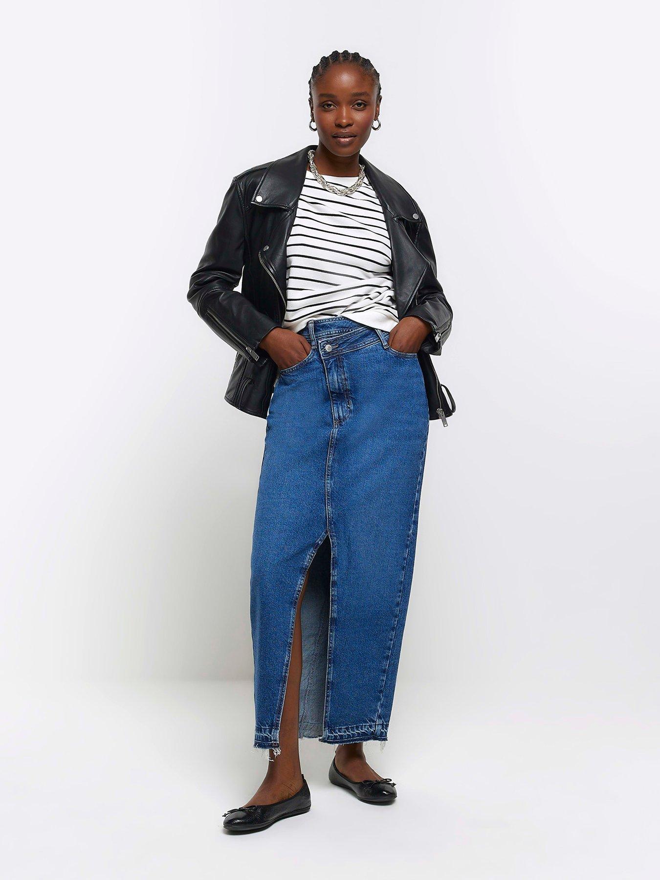 Long blue shop jean skirts value