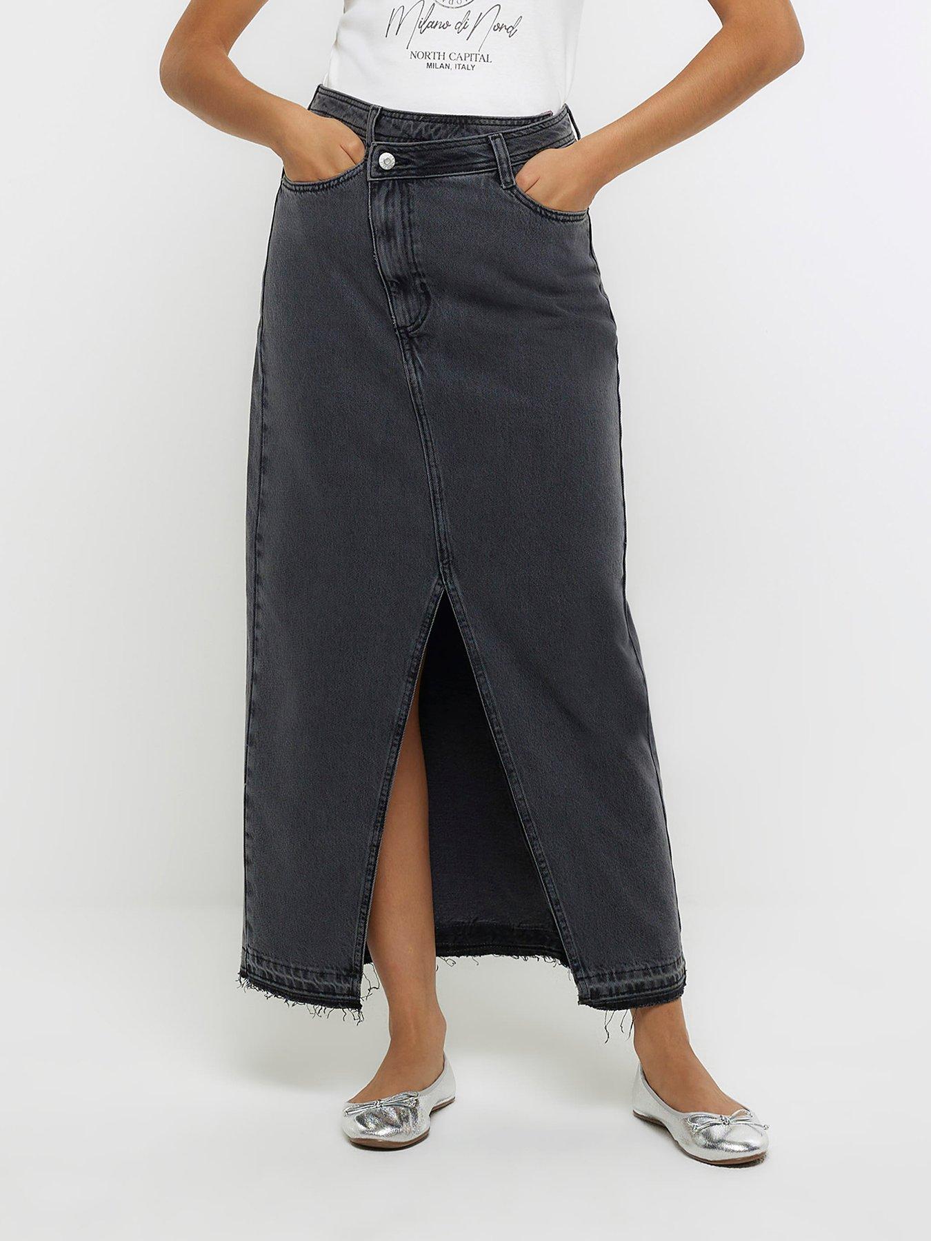 River Island Asymmetric Waist Denim Maxi Skirt Grey very