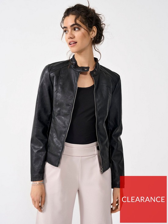 front image of jdy-emily-faux-leather-jacket-black