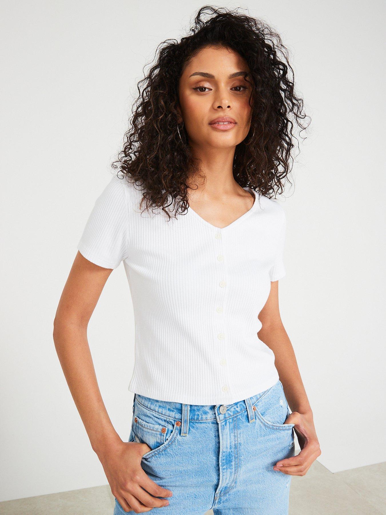 Levi's Monica Short Sleeve Ribbed Button Down T-shirt - White