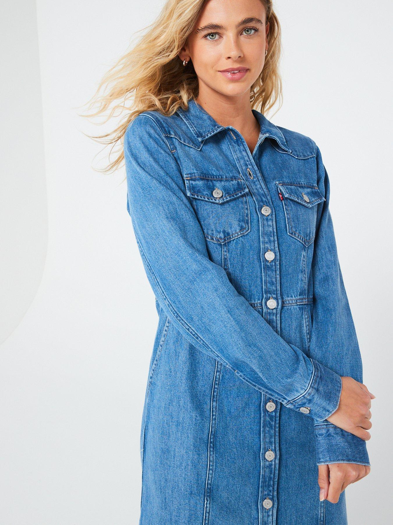 Levi's Flynn Western Core Denim Mini Dress - Blue Denim | Very.co.uk