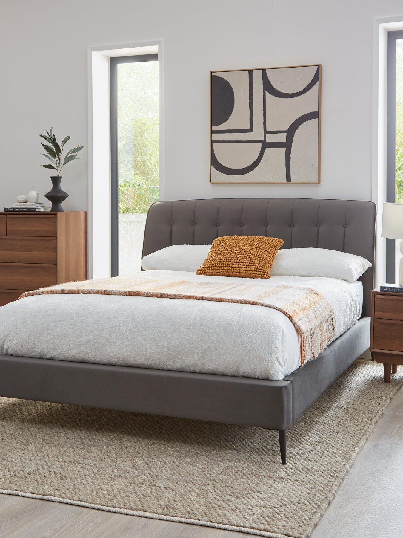 Product photograph of Very Home Ketrina Fabric Bed Frame With Mattress Options Buy Amp Save - Grey - Bed Frame With Memory Mattress from very.co.uk