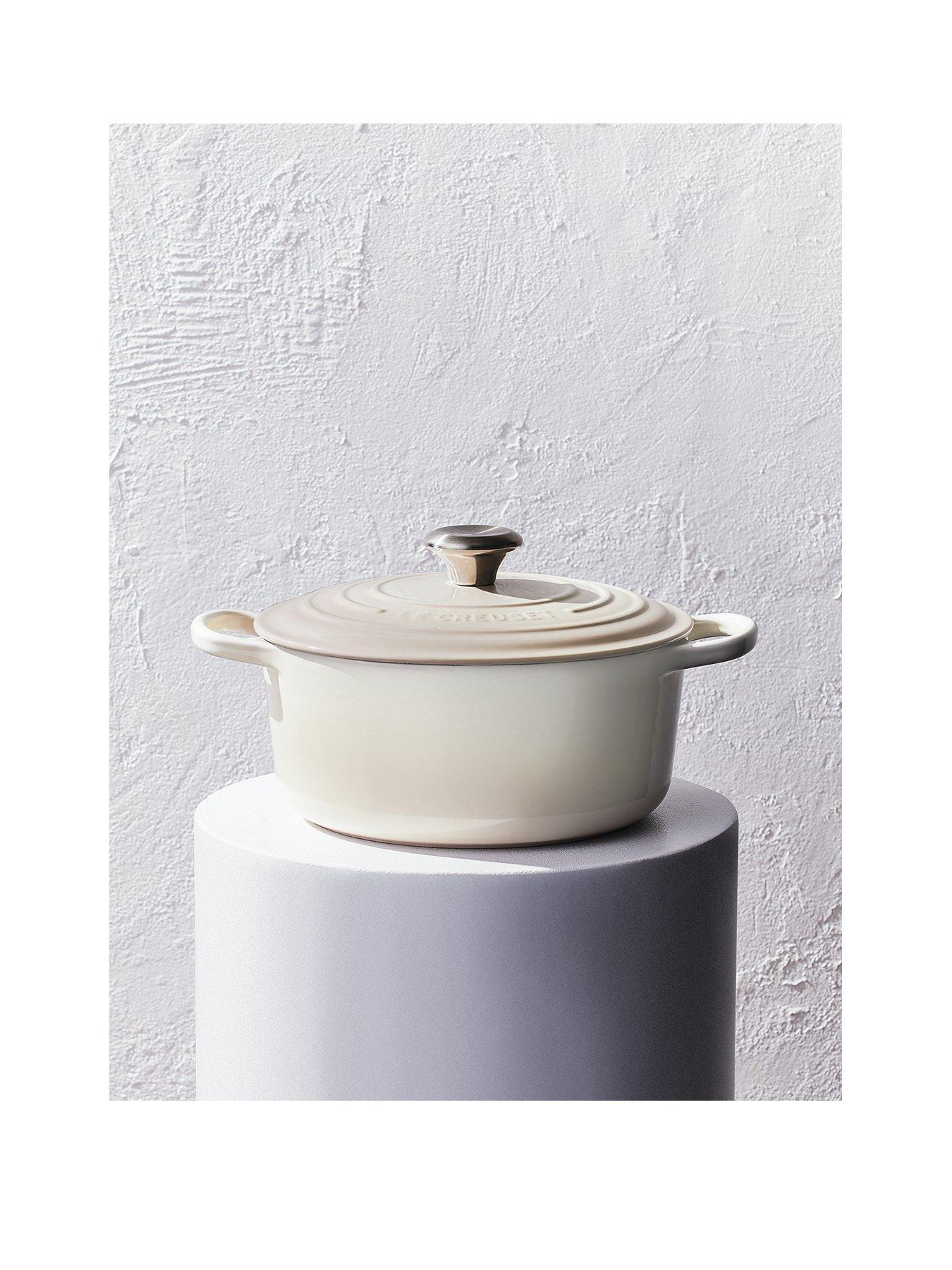 Image 1 of 8 of Le Creuset Signature Cast Iron Round 22 cm Casserole in Meringue