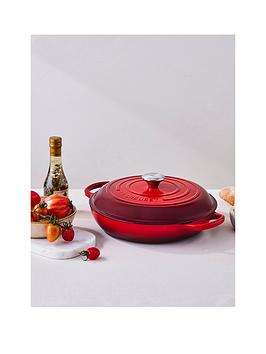 Product photograph of Le Creuset Signature 30 Cm Shallow Cast Iron Casserole In Cerise from very.co.uk