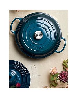 Product photograph of Le Creuset Signature 30 Cm Shallow Cast Iron Casserole In Deep Teal from very.co.uk