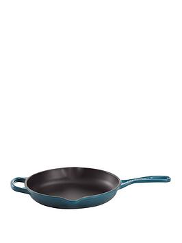 Product photograph of Le Creuset Signature 23 Cm Cast Iron Frying Pan With Metal Handle - Deep Teal from very.co.uk