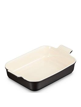Product photograph of Le Creuset Heritage Stoneware 32 Cm Large Rectangular Dish In Satin Black from very.co.uk