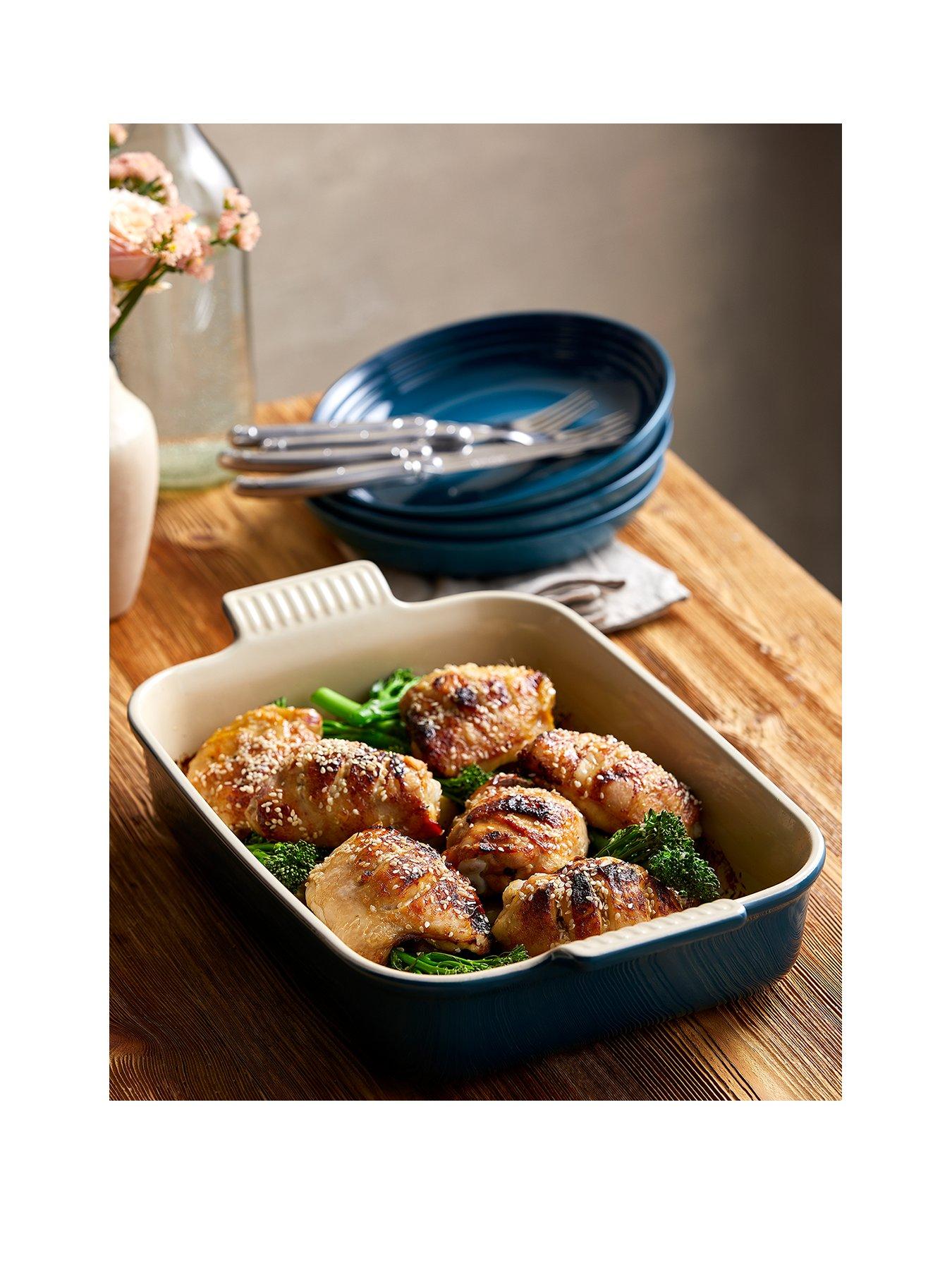 Product photograph of Le Creuset Heritage Stoneware 32 Cm Large Rectangular Dish In Deep Teal from very.co.uk