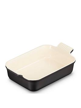Product photograph of Le Creuset Heritage Stoneware 26 Cm Medium Rectangular Dish In Satin Black from very.co.uk