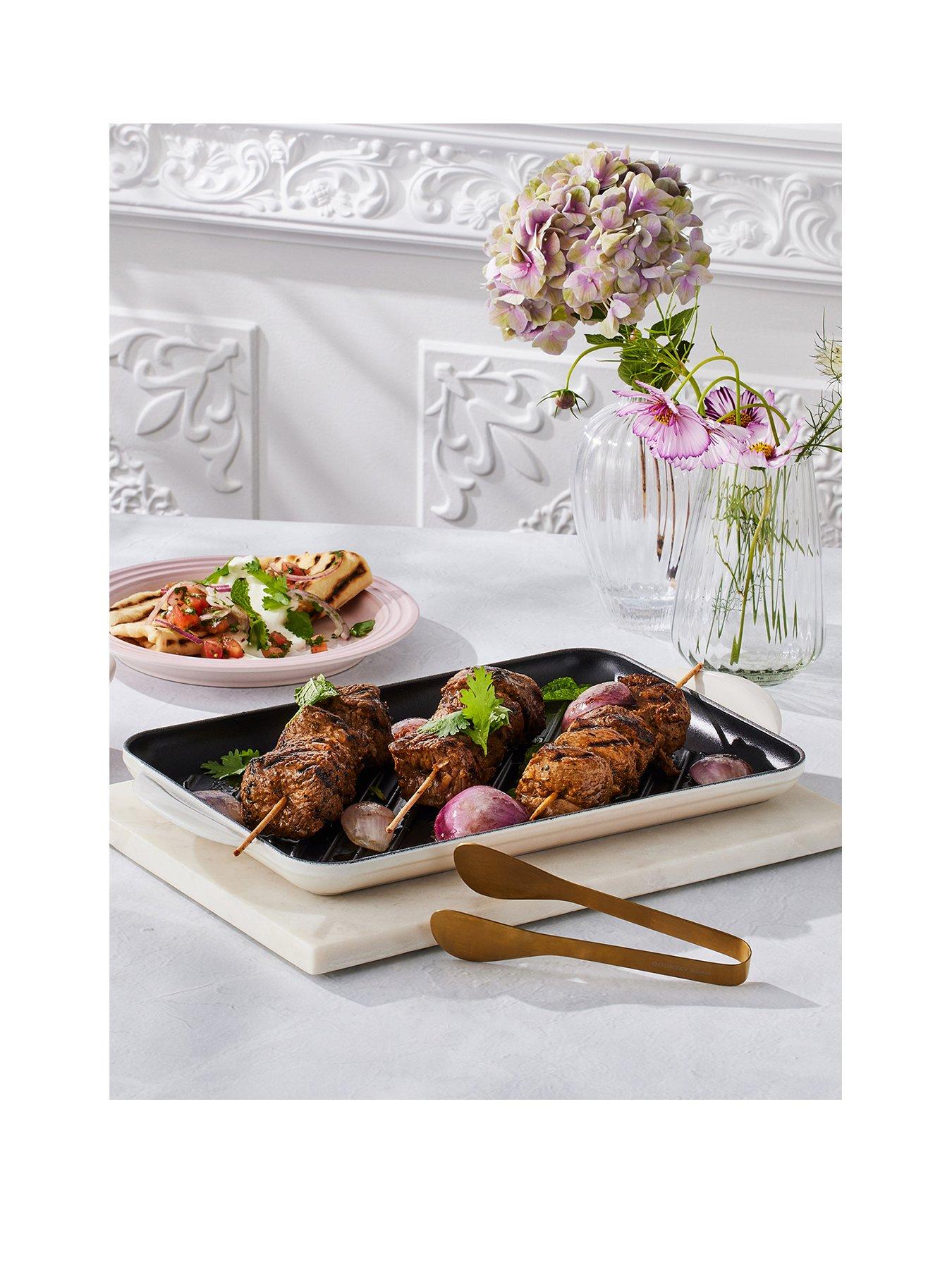 Product photograph of Le Creuset Cast Iron 32 Cm Rectangular Grill In Meringue from very.co.uk