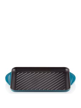 Product photograph of Le Creuset Cast Iron 32 Cm Rectangular Grill In Deep Teal from very.co.uk