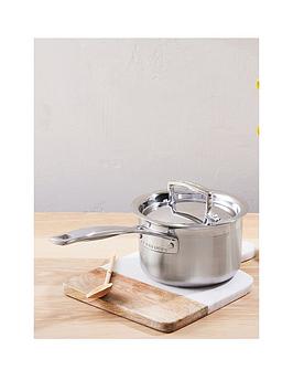 Product photograph of Le Creuset 3-ply Stainless Steel 16 Cm Saucepan With Lid from very.co.uk