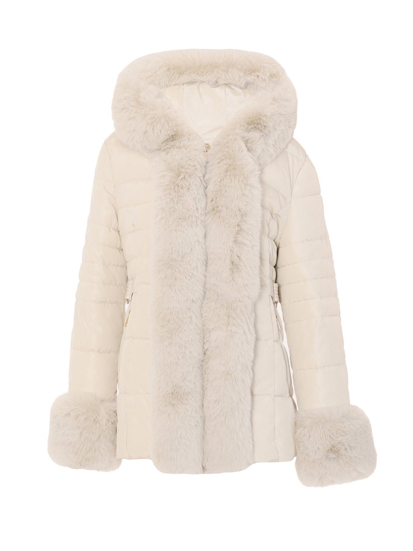 Quiz Stone Padded Faux Fur Trim Jacket Very