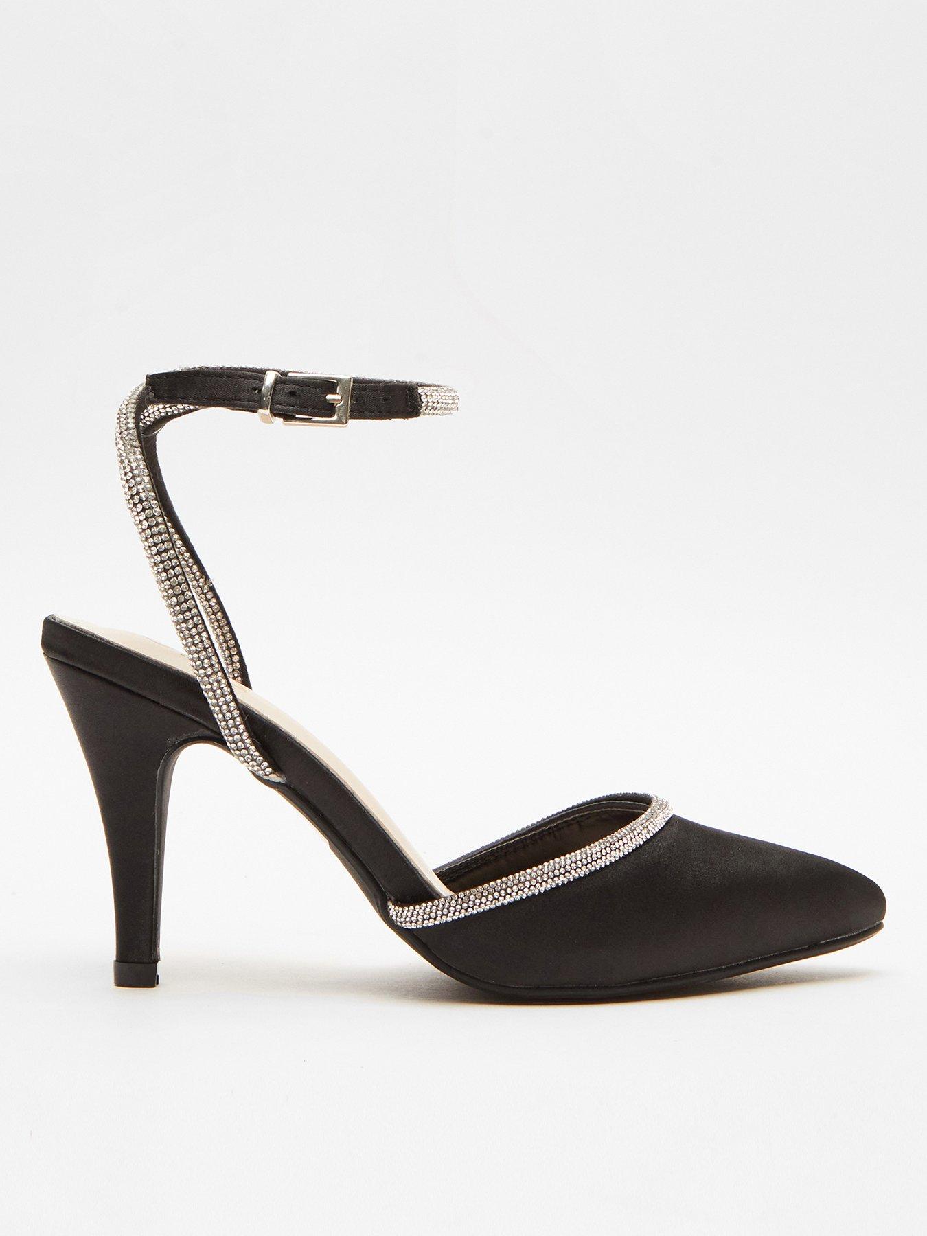 Image 1 of 5 of Quiz Black Satin Diamante Trim Courts